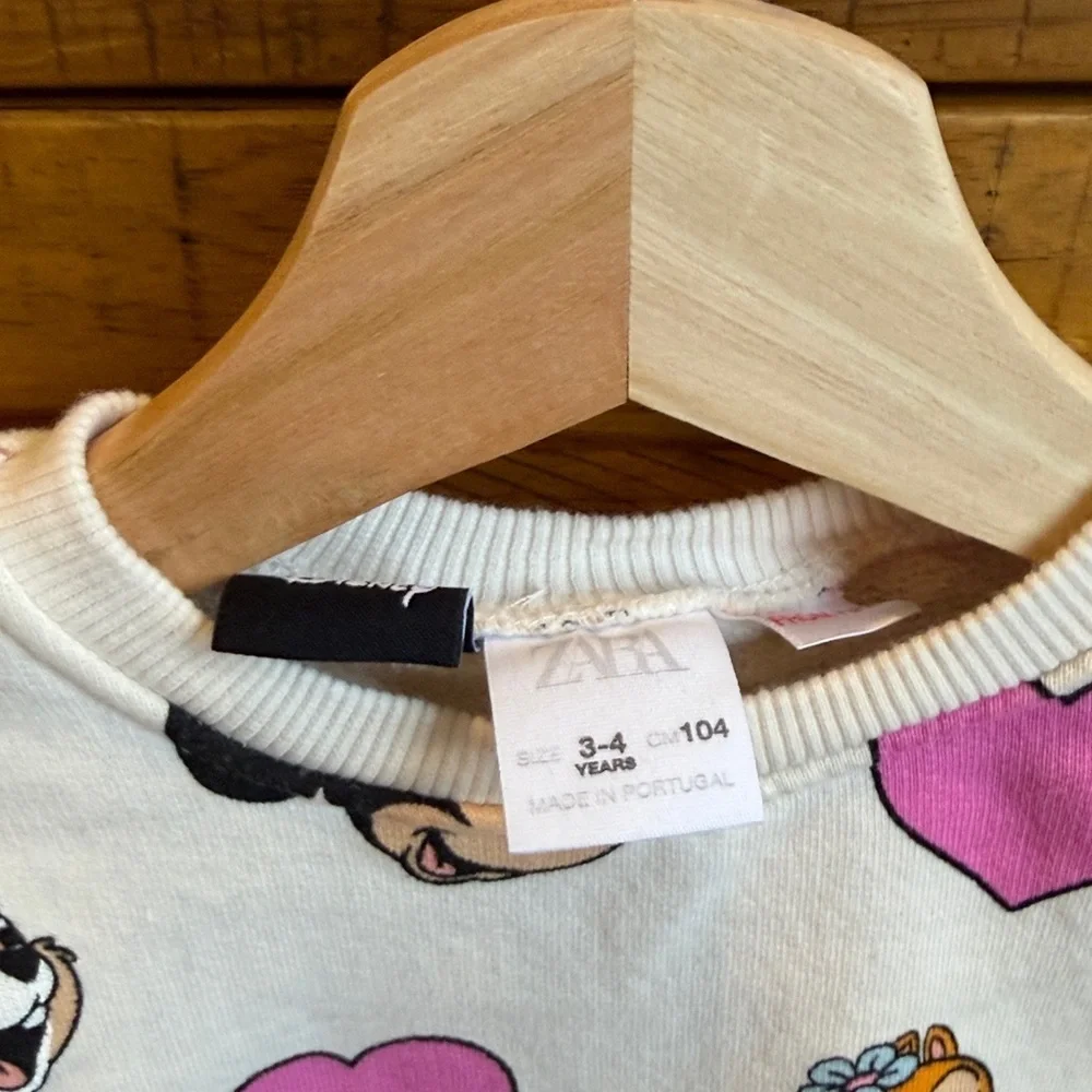 Zara Girls Kids Pink and White Character Sweatshirt